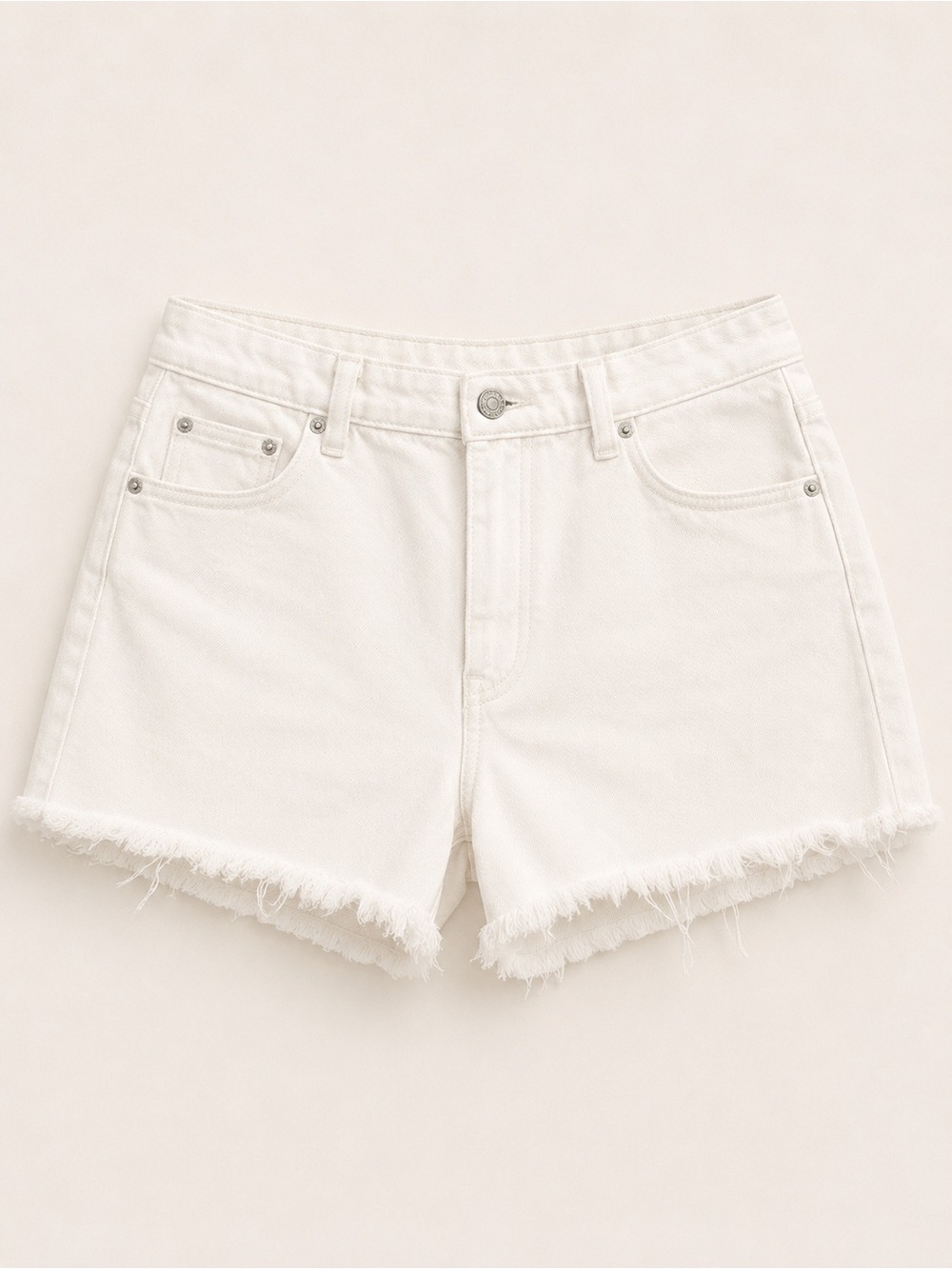 H&M White High-Waist Frayed Denim Shorts